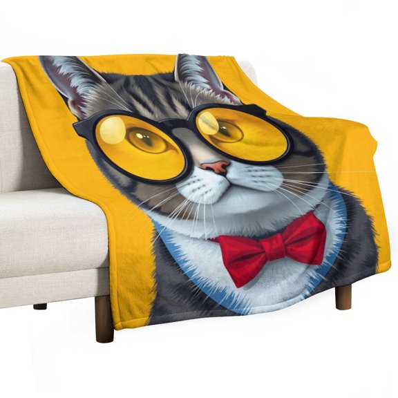 GXFC Pop art, glasses, cat, winter sofa dormitory home decoration, must-have travel product. Size is 60x80 inches.