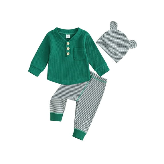 GXFC Preemie Boys Fall Tracksuit Outfits Clothes 3M 6M Infant Boys Long Sleeve Sweatshirt and Striped Pants Bear Hat 3Piece Casual Autumn Clothing for Newborn Boys