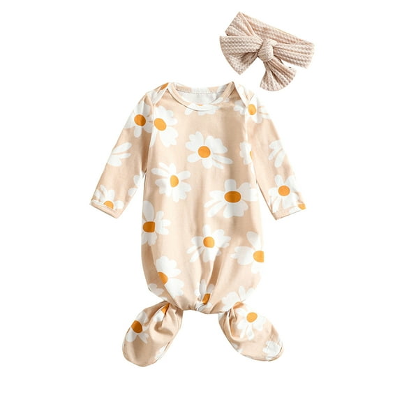 GXFC Preemie Girls One-piece Pajamas Newborn Girls Long Sleeve Flower Print Sleep Bag Sleep Sack with Headband for Infant Girls