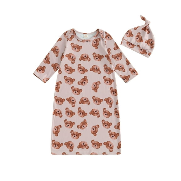GXFC Preemie Girls Pajamas Newborn Girls Long Sleeve Bear Print Sleep Bag Wearable Blanket Sleep Sackwith Hat Set for Infant Girls 0-12M