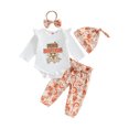 thumbnail image 1 of GXFC Preemie Girls Thanksgiving Outfits Clothes 3M 6M 9M 12M Infant Girls Long Sleeve Letter Print Romper+Turkey Print Pants+Headband 3Pcs Thanksgiving Day Clothing for Newborn Girls, 1 of 9