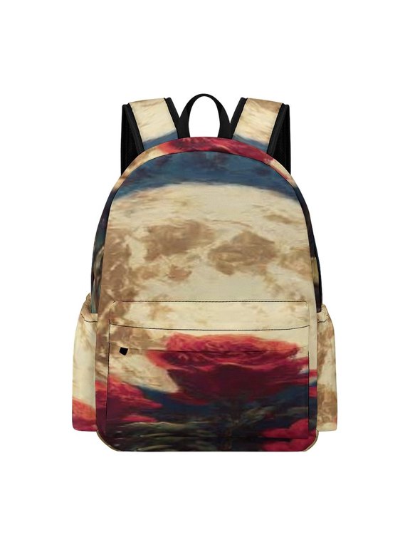 Rose Shadows Under The Moon Printed Oxford Backpack, Large Capacity Laptop Backpack, Water Resistant, Travel Daypack for College Work Commuting Adults,