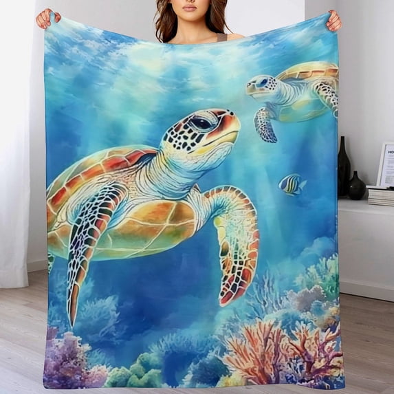 GXFC Sea turtle blanket, comfortable and soft, warm casual blanket, printed design, winter sofa dormitory home decoration, must-have travel product. Size is 30x40 inches.