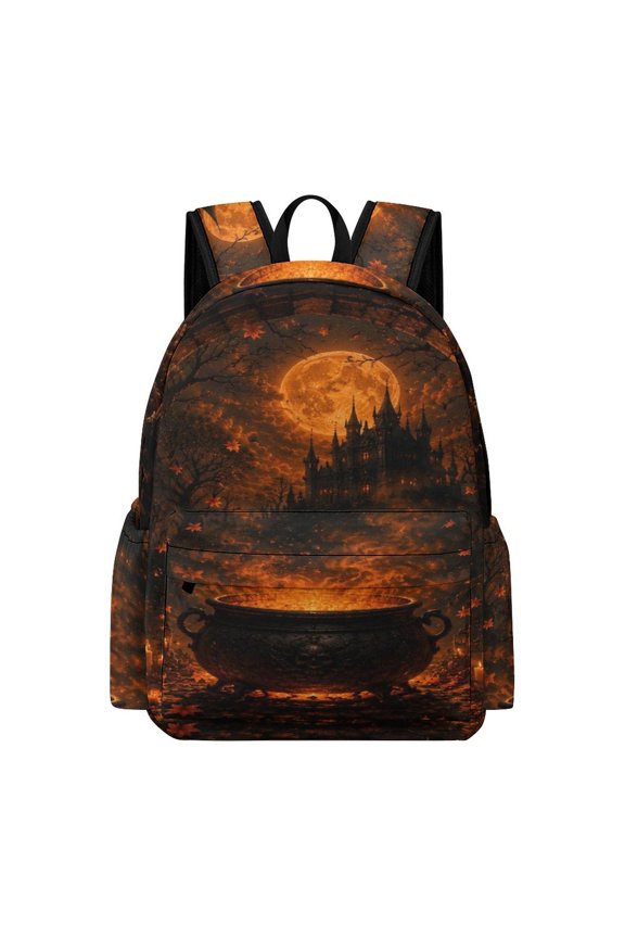 Stone Arch Magic Cauldron Castle View Printed Oxford Backpack, Large Capacity Laptop Backpack, Water Resistant, Travel Daypack for College Work Commuting Adults,