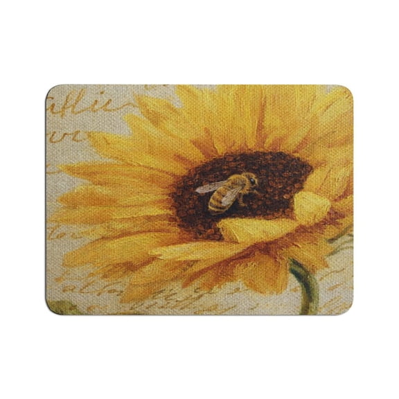 GXFC Sunflower And The Bee Mouse Pad, Square Smooth Surface Desk Mat, Stitched Edge for Office, Laptop, Computer, Home,