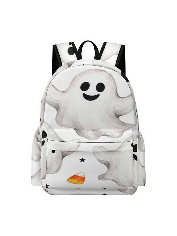 Three Ghosts Candy Corn Star Watercolor Clipart Printed Oxford Backpack, Large Capacity Laptop Backpack, Water Resistant, Travel Daypack for College Work Commuting Adults,