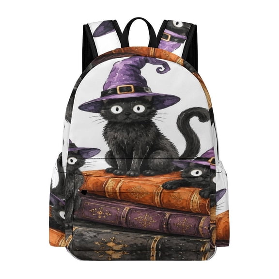 GXFC Three Witch Cats Stacked Spell Books Printed Oxford Backpack, Large Capacity Laptop Backpack, Water Resistant, Travel Daypack for College Work Commuting Adults,