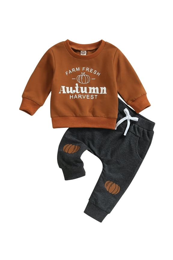Toddler Baby Boy Halloween Outfits Clothes 3M 1T 2T 3T Children Boy Long Sleeve Pumpkin Print Sweatshirt+Elastic Long Pants 2Pcs Halloween-themed Clothing Costume for Kids Boy