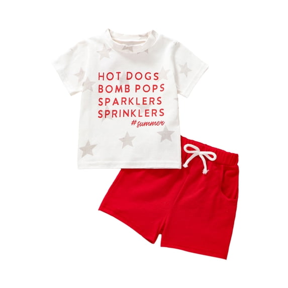 GXFC Toddler Baby Boys 4th of July Outfits Kids Boys Short Sleeve Star Letter Print T-Shirts Tops+Shorts Set Independence Day Summer Clothes 2Pcs 6M-4T