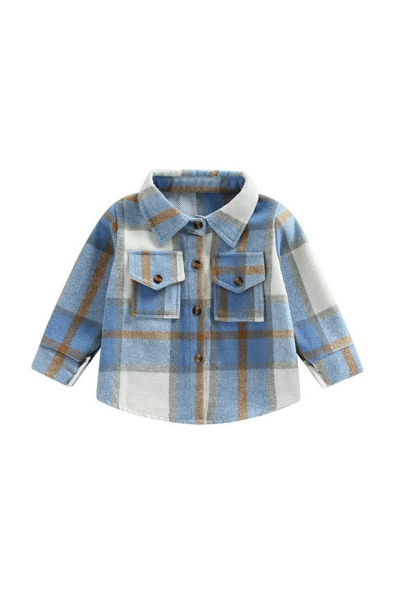 Toddler Baby Boys Fall Plaid Shirt Jacket Kids Boys Long Sleeve Button Turn-down Collar Outerwear Children Boys Spring/Fall Lightweight Coat Top 1-5T