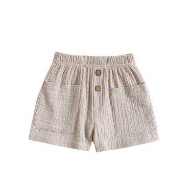 GXFC Toddler Baby Boys Girls Summer Shorts Infant Button Elastic Solid Color Shorts Pants with Pockets Casual Clothes