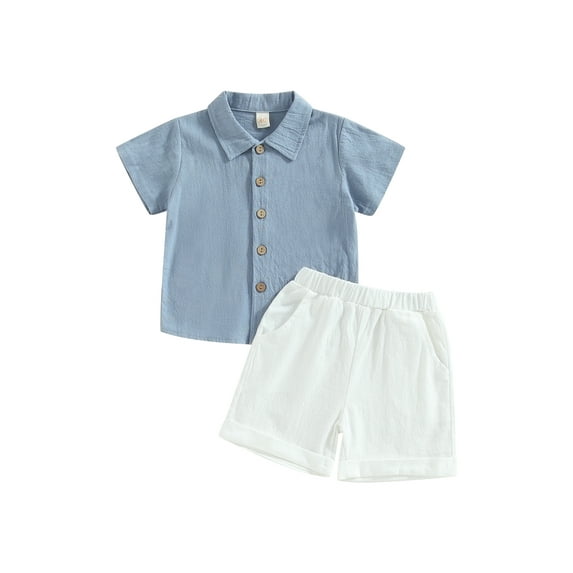 GXFC Toddler Baby Boys Shorts Outfits Kids Boys Short Sleeve Solid Color Turn-Down Collar Shirt Tops and Short Pants Boys Summer Two Piece Set 6M-4T