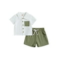 thumbnail image 1 of GXFC Toddler Baby Boys Summer Contrast Color Shorts Outfits Infant Boys Short Sleeve Lapel Button Down Shirt Tops with Pocket and Short Pants Set Casual Clothes 2Pcs 0-3T, 1 of 8