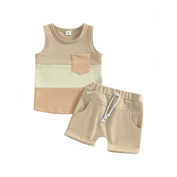 GXFC Toddler Baby Boys Summer Shorts Outfits Infant Boys Sleeveless Contrast Color Tank Tops+Pocket Short Pants Set Casual Clothes 2Pcs 3M-3T