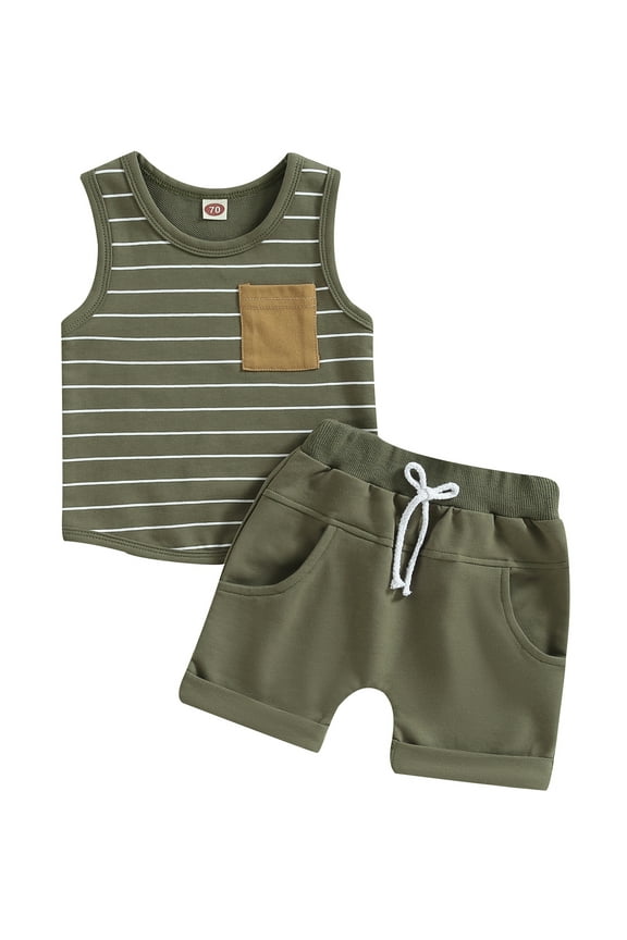 Toddler Baby Boys Summer Shorts Outfits Infant Boys Sleeveless Striped Tank Top+Elastic Short Pants Set Casual Clothes 2Pcs 0-4T