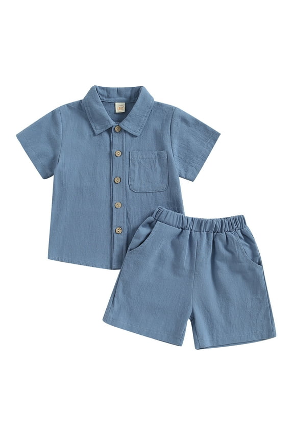 Toddler Baby Boys Summer Shorts Outfits Kids Boys Short Sleeve Button Lapel Shirt Tops+Elastic Short Pants Set Casual Clothes 2Pcs 6M-4T