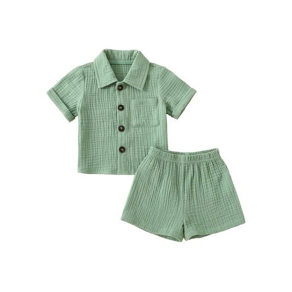 GXFC Toddler Baby Boys Summer Solid Shorts Outfits Infant Boys Short Sleeve Lapel Button Down Shirt Tops and Short Pants Set Casual Clothes 2Pcs 0-3T