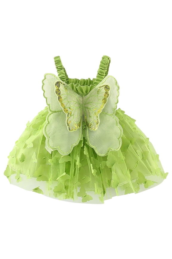 Toddler Baby Girls Summer Casual Tulle Dress Kids Girls Sleeveless 3D Butterfly Dress Layered A-Lined Princess Dress