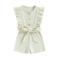 thumbnail image 1 of GXFC Toddler Baby Girls Summer One Piece Jumpsuit 9M 1T 2T 3T 4T Kids Sleeveless Ruffled Button Solid Romper Shorts with Belt Children Bodysuit Clothes, 1 of 9