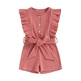 thumbnail image 1 of GXFC Toddler Baby Girls Summer One Piece Jumpsuit 9M 1T 2T 3T 4T Kids Sleeveless Ruffled Button Solid Romper Shorts with Belt Children Bodysuit Clothes, 1 of 9