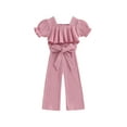thumbnail image 1 of GXFC Toddler Baby Girls Summer One Piece Jumpsuits 6M 1T 2T 3T 4T Kids Girls Short Sleeve Ribbed Romper Pants Children Summer Bodysuit Clothes with Belted 6M-4T, 1 of 8