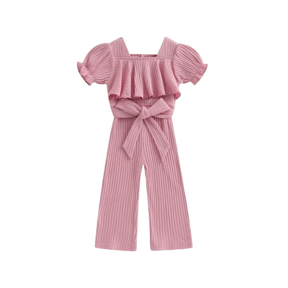 GXFC Toddler Baby Girls Summer One Piece Jumpsuits 6M 1T 2T 3T 4T Kids Girls Short Sleeve Ribbed Romper Pants Children Summer Bodysuit Clothes with Belted 6M-4T
