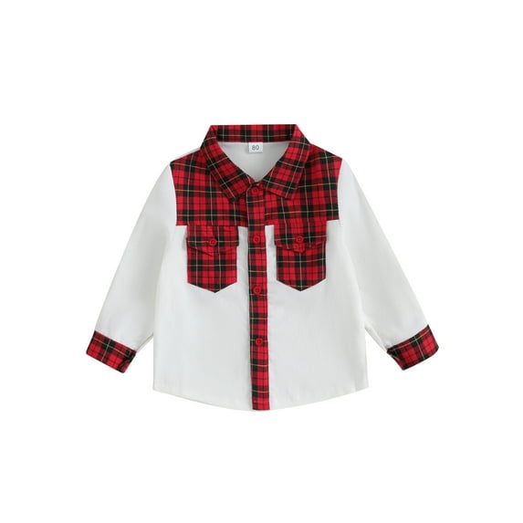 GXFC Toddler Boy Christmas Shirts Clothes 6M 1T 2T 3T 4T Kids Boy Long Sleeve Button Down Plaid Print Holiday Party Pullovers Tops Christmas-themed Clothing for Children Boy