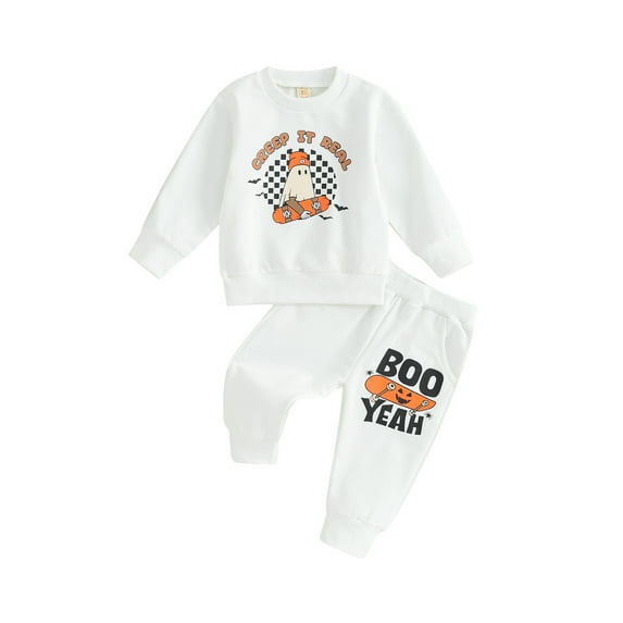 GXFC Toddler Boy Halloween Outfits Set Clothes 6M 1T 2T 3T 4T Kids Boy Long Sleeve Ghost Print Sweatshirt+Sweatpants 2Pcs Halloween-themed Clothing Costume for Children Boy