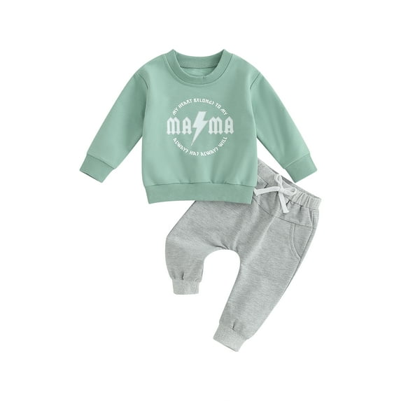 GXFC Toddler Boys Fall Outfits Set Clothes 6M 1T 2T 3T Kids Boys Long Sleeve Letters Print Sweatshirt and Elastic Waistband Sweatpants 2 Piece Casual Autumn Clothing for Children Boys