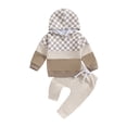 thumbnail image 1 of GXFC Toddler Boys Fall Outfits Set Clothes 6M 1T 2T 3T Kids Boys Long Sleeve Plaid Hoodie and Elastic Waistband Sweatpants 2 Piece Casual Autumn Clothing for Children Boys, 1 of 8