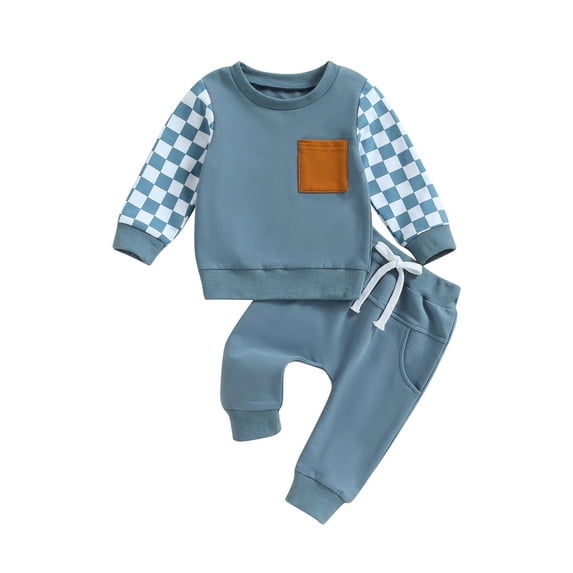 GXFC Toddler Boys Fall Tracksuit Outfits Clothes 6M 1T 2T 3T Kids Boys Long Sleeve Plaid Pattern Sweatshirt and Elastic Waistband Sweatpants 2 Piece Casual Autumn Clothing for Children Boys