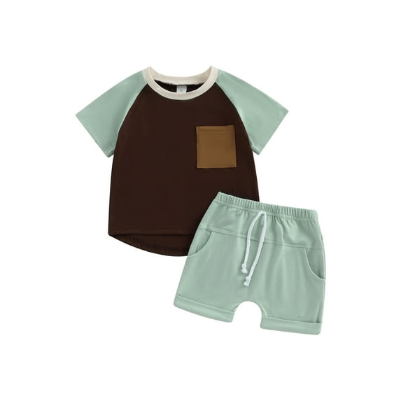 GXFC Toddler Boys Summer Contrast Color Shorts Outfits Kids Boys Short Sleeve T-shirt Tops with Pocket and Short Pants Set Casual Clothes 2Pcs 0-3T