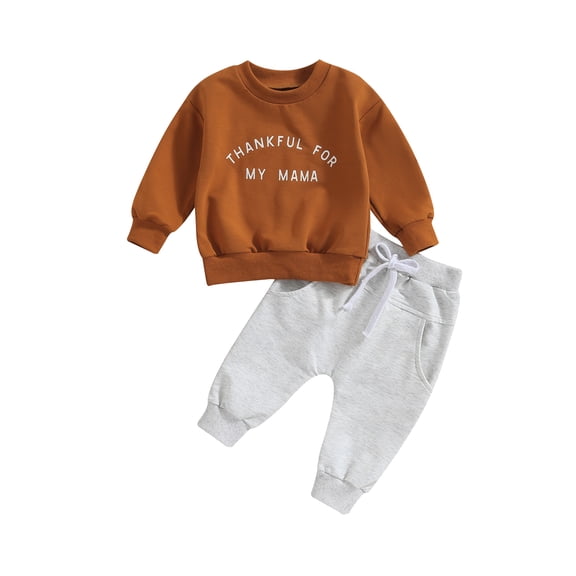 GXFC Toddler Boys Thanksgiving Outfits 6M 12M 18M 2T 3T Kids Boys Long Sleeve Letter Print Sweatshirt Elastic Pants 2Pcs Thanksgiving Set Clothing for Children Boys