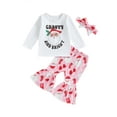 thumbnail image 1 of GXFC Toddler Girl Christmas Holiday Party Outfits Clothes 6M 1T 2T 3T 4T Kids Girls Long Sleeve Letter Santa Print T-Shirts+Flare Pants 2Pcs Holiday-themed Clothing for Children Girl, 1 of 9