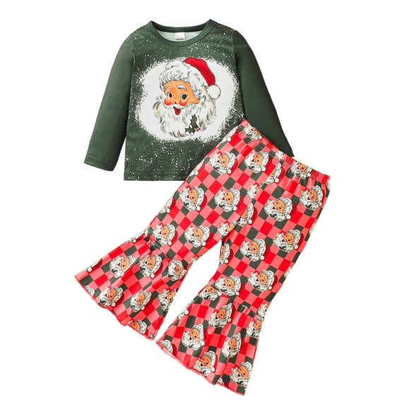 GXFC Toddler Girl Christmas Holiday Party Outfits Clothes 9M 1T 2T 3T 4T Kids Girls Long Sleeve Santa Print Sweatshirt+Checkerboard Pants 2Pcs Holiday-themed Clothing for Children Girl