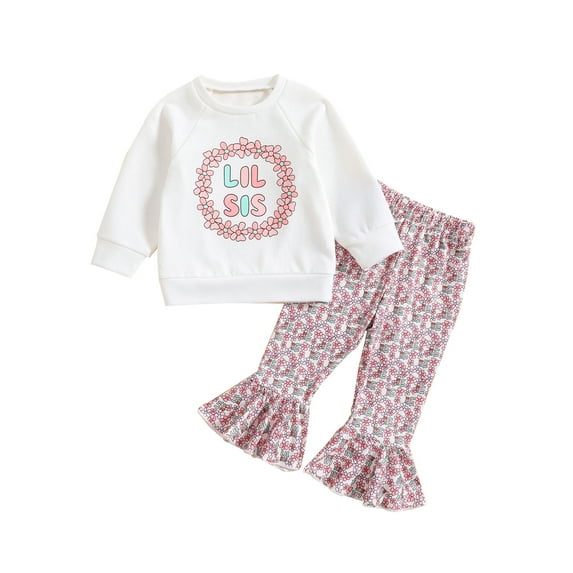 GXFC Toddler Girl Fall Outfits 6M 1T 2T 3T 4T Kids Girl Long Sleeve Letter Sweatshirts and Floral Print Flare Pants Children Girl Autumn 2PCS Set,Spring Fall