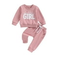 thumbnail image 1 of GXFC Toddler Girl Fall Outfits Clothes 6M 12M 18M 2T 3T Kids Girl Long Sleeve Letter Print Sweatshirts Tops and Pants 2Pcs Casual Autumn Clothing for Children Girl, 1 of 9