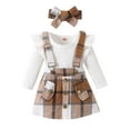 thumbnail image 1 of GXFC Toddler Girls Fall Outfits Set Clothes 6M 1T 2T 3T Kids Girls Long Sleeve Romper and Plaid Suspender Skirt and Headband 3Piece Casual Autumn Clothing for Children Boys, 1 of 8