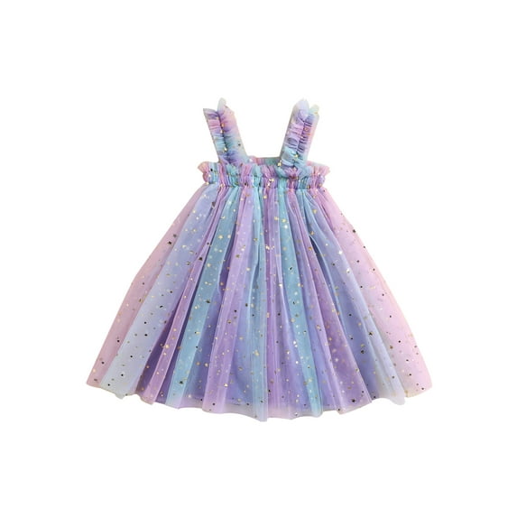 GXFC Toddler Girls Summer Colorful A-Line Dress Kids Girls Sleeveless Sling Layered Tulle Princess Dress Casual One Piece Dress for Beach Party 1-5T