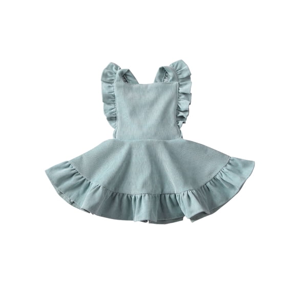 GXFC Toddler Girls Summer Corduroy Dress Fly Sleeve Square Collar Solid Color Ruffled Hem Party Princess Dress 12M-5T