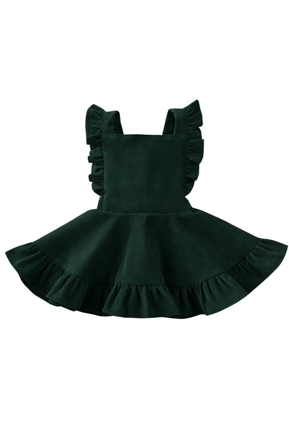 Toddler Girls Summer Corduroy Dress Fly Sleeve Square Collar Solid Color Ruffled Hem Party Princess Dress 12M-5T