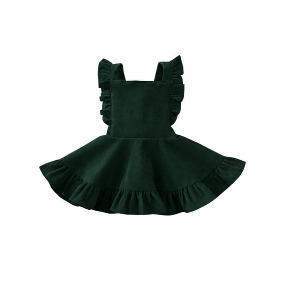 GXFC Toddler Girls Summer Corduroy Dress Fly Sleeve Square Collar Solid Color Ruffled Hem Party Princess Dress 12M-5T