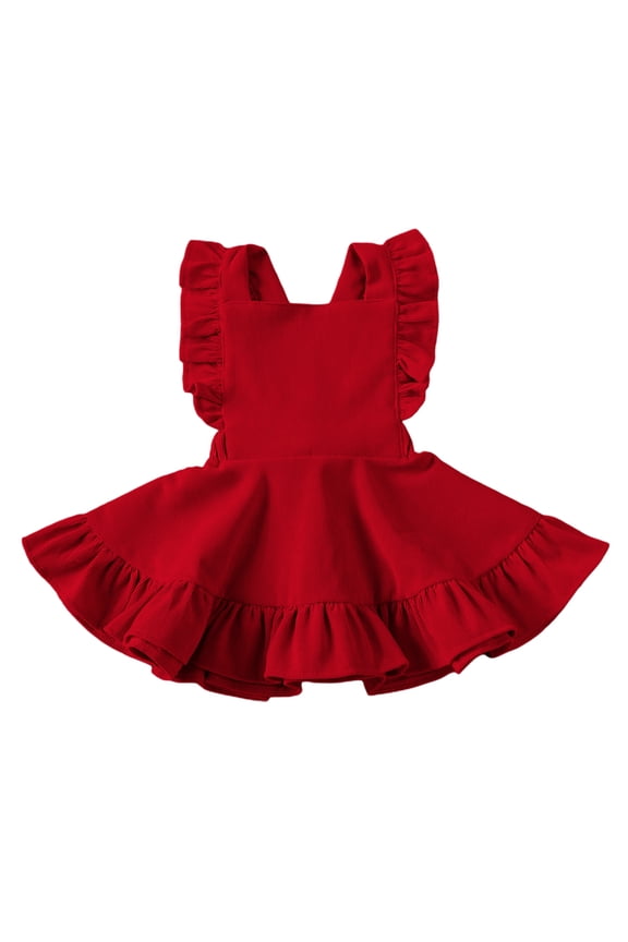Toddler Girls Summer Corduroy Dress Fly Sleeve Square Collar Solid Color Ruffled Hem Party Princess Dress 12M-5T