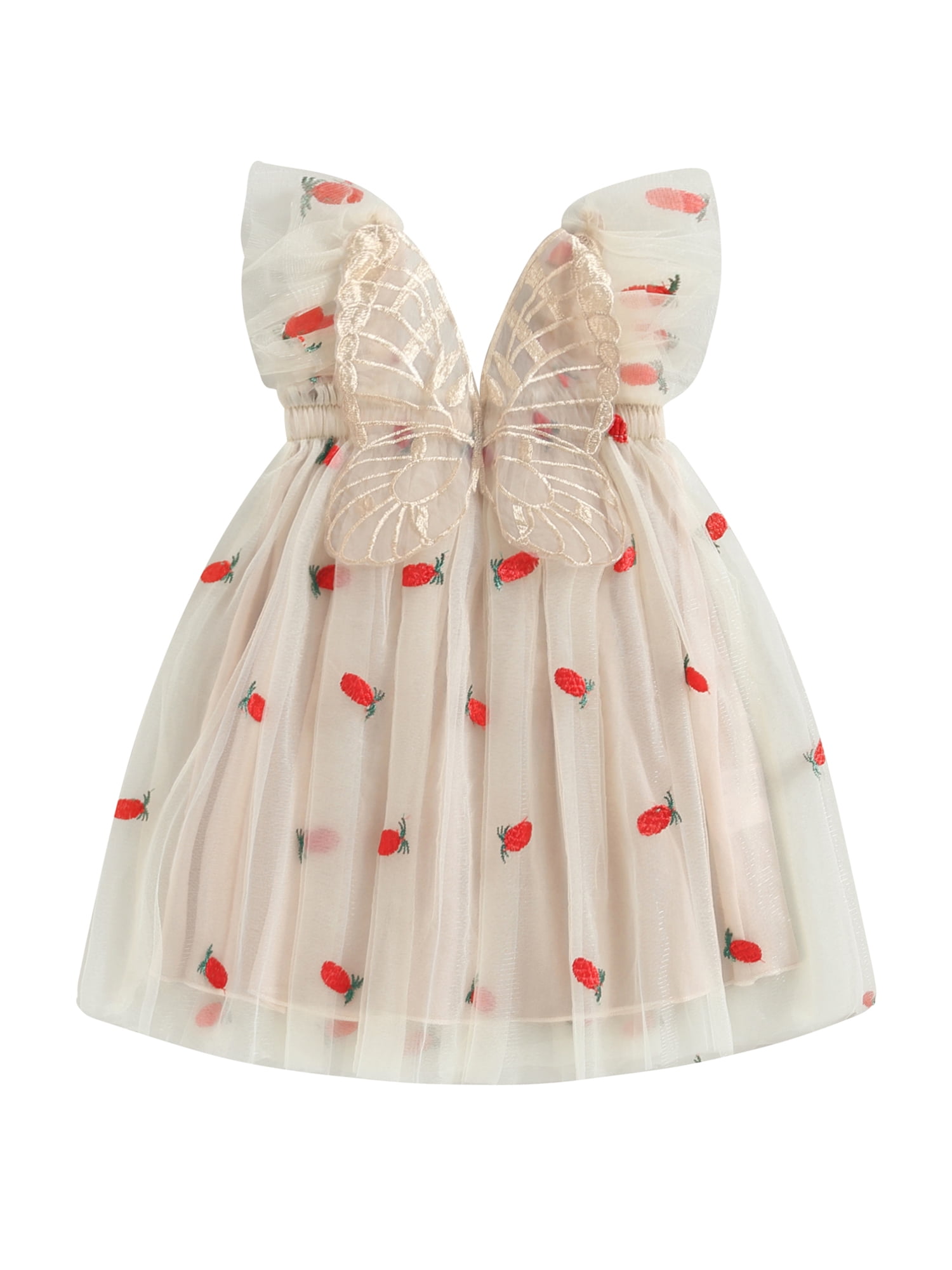 Summer Arrival Baby Girls Flowers Embroidered Tulle Design Fly Sleeves Strap bodysuit