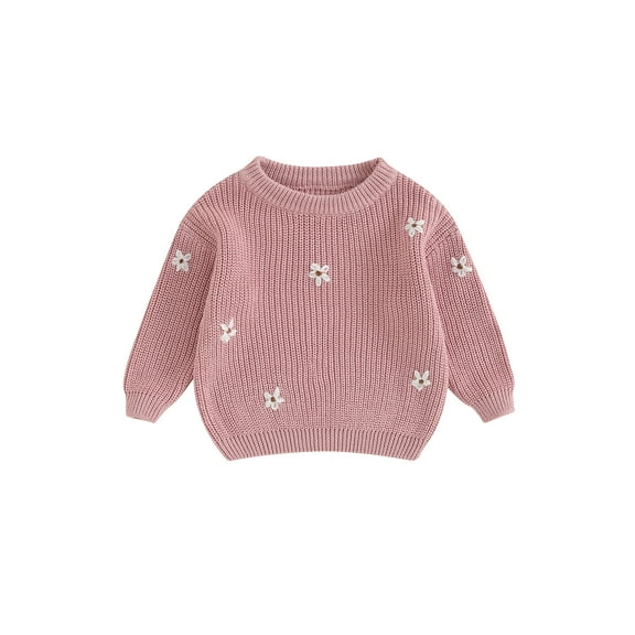 GXFC Toddler Girls Sweaters 6M 1T 2T 3T 4T 5T Kids Girls Long Sleeve Floral Embroidery Knit Pullovers Tops Casual Fall Knitwear Clothes for Child