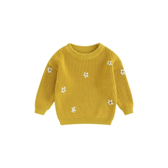 GXFC Toddler Girls Sweaters 6M 1T 2T 3T 4T 5T Kids Girls Long Sleeve Floral Embroidery Knit Pullovers Tops Casual Fall Knitwear Clothes for Child