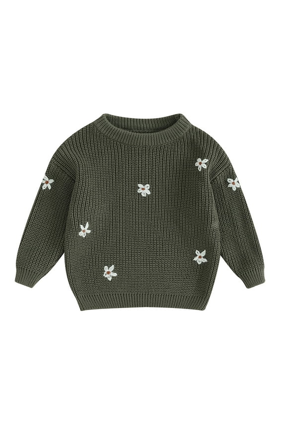 Toddler Girls Sweaters 6M 1T 2T 3T 4T 5T Kids Girls Long Sleeve Floral Embroidery Knit Pullovers Tops Casual Fall Knitwear Clothes for Child