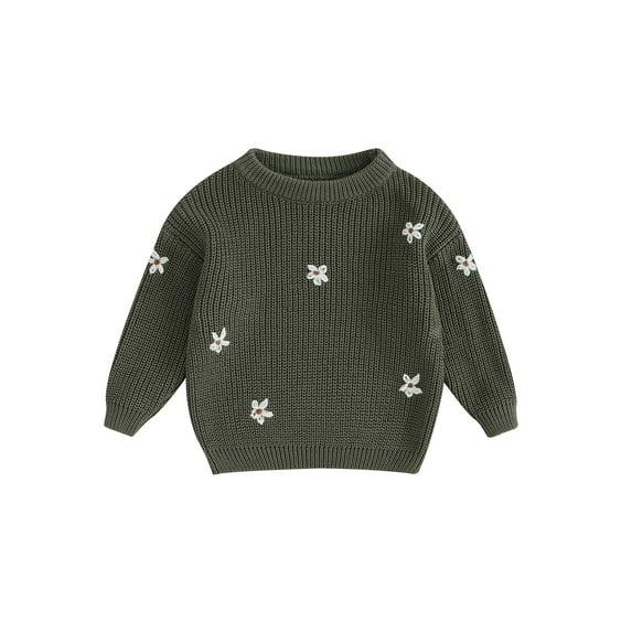 GXFC Toddler Girls Sweaters 6M 1T 2T 3T 4T 5T Kids Girls Long Sleeve Floral Embroidery Knit Pullovers Tops Casual Fall Knitwear Clothes for Child