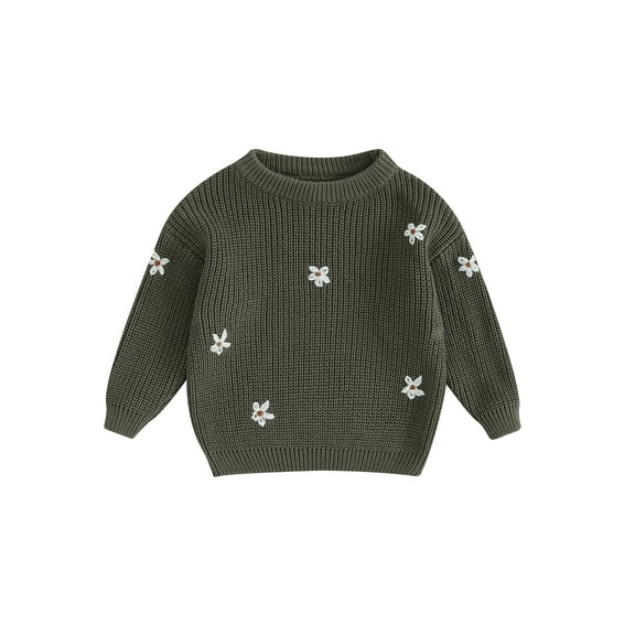GXFC Toddler Girls Sweaters 6M 1T 2T 3T 4T 5T Kids Girls Long Sleeve Floral Embroidery Knit Pullovers Tops Casual Fall Knitwear Clothes for Child