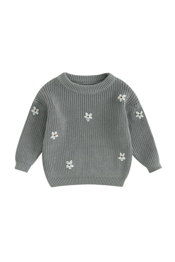 Toddler Girls Sweaters 6M 1T 2T 3T 4T 5T Kids Girls Long Sleeve Floral Embroidery Knit Pullovers Tops Casual Fall Knitwear Clothes for Child